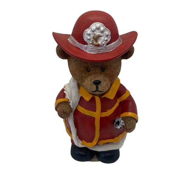 Firefighter Bear Holding Fire Hose Figurine Statue Polystone Fireman Collectible - Picture 10 of 11